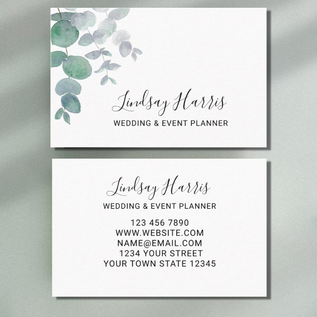 Tarjeta De Visita Planificador de eventos boda Eucalyptus Greenery (Subido por el creador)