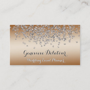 Tarjeta De Visita Planificador de Eventos Bronce Elegante con Brillo