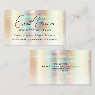 Tarjeta De Visita Planificador de Eventos con Bokeh Dorado Metálico 