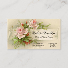 Tarjeta De Visita Planificador de eventos de Boda de rosas rosadas a