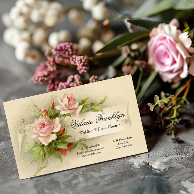 Tarjeta De Visita Planificador de eventos de Boda de rosas rosadas a (Subido por el creador)