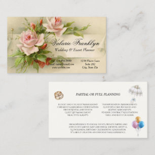 Tarjeta De Visita Planificador de eventos de boda de rosas rosadas v