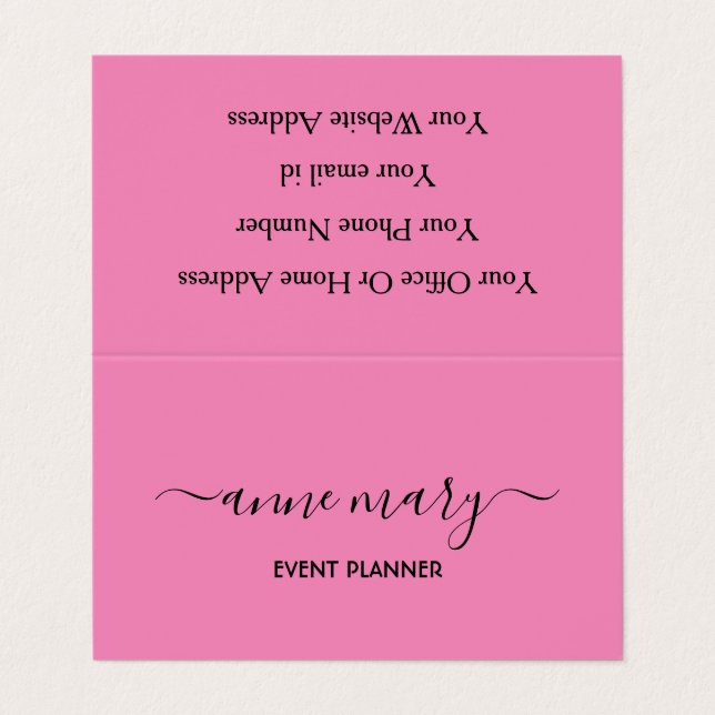 Tarjeta De Visita Planificador de eventos de caligrafía Pink Girly T (Exterior desplegado)