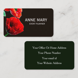 Tarjeta De Visita Planificador de Eventos de Flor de Amapola Roja Pe