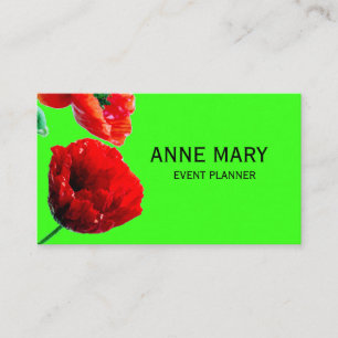 Tarjeta De Visita Planificador de Eventos de Flores Amapola Roja Flo