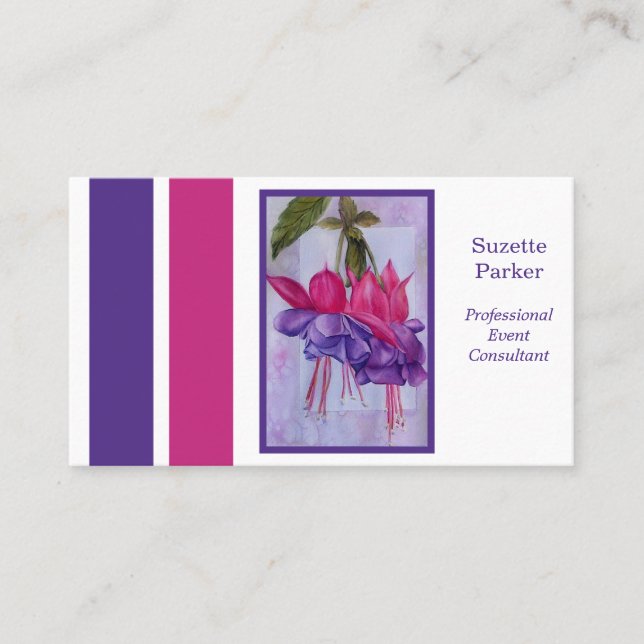 Tarjeta De Visita Planificador de eventos de flores moradas caliente (Anverso)