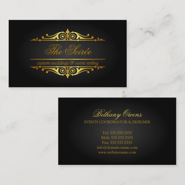 Tarjeta De Visita Planificador de Eventos de Lujo (Anverso / Reverso)