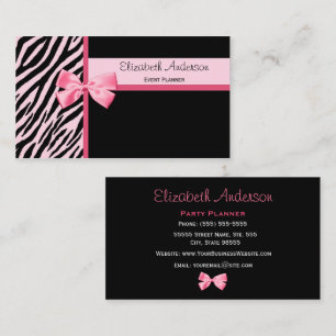 Tarjeta De Visita Planificador de Eventos de Moda Rosa y Negro Cebra