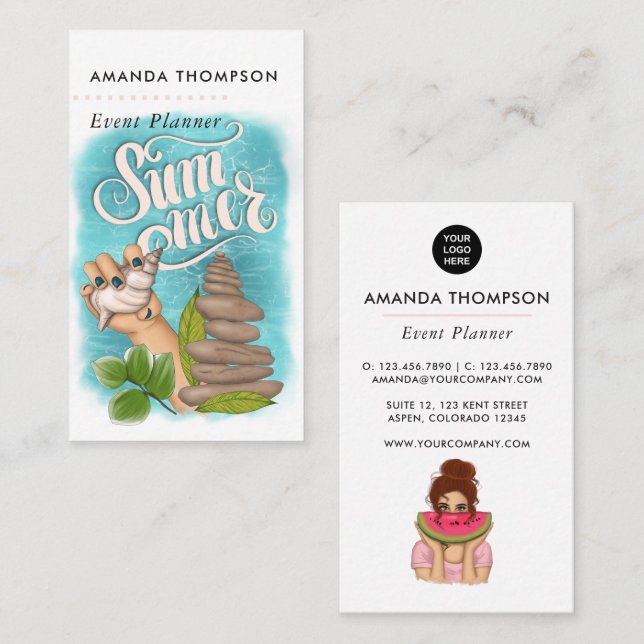 Tarjeta De Visita Planificador de Eventos de Verano de Catering (Anverso / Reverso)