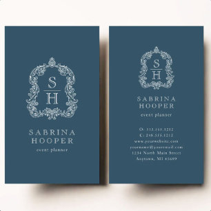Tarjeta De Visita Planificador de Eventos Elegante Cresta Monograma 