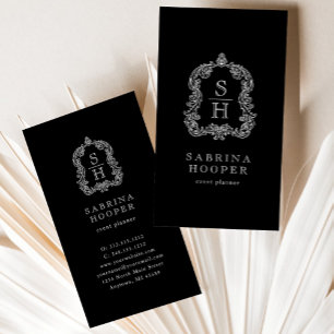 Tarjeta De Visita Planificador de Eventos Elegante Cresta Monograma 