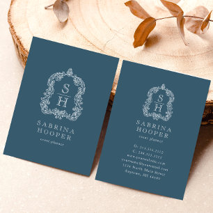 Tarjeta De Visita Planificador de Eventos Elegante Cresta Monograma 