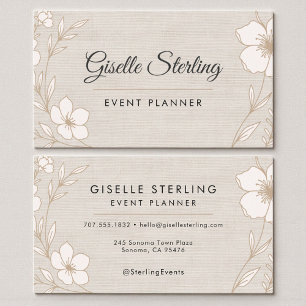 Tarjeta De Visita Planificador de Eventos Elegante Lino Floral Botán
