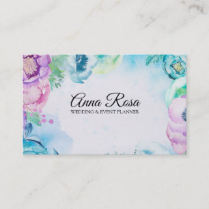 Tarjeta De Visita Planificador de eventos floral color de rosa azul