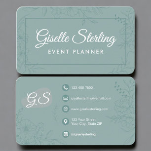 Tarjeta De Visita Planificador de Eventos Floral Verde Turquesa