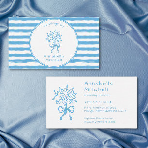 Tarjeta De Visita Planificador de Eventos Florista de Raya Azul Blan