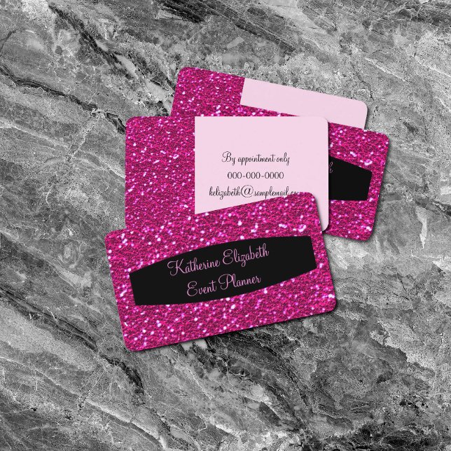 Tarjeta De Visita Planificador de eventos Glam Purpurina de Hot Pink (Subido por el creador)