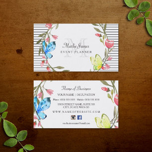 Tarjeta De Visita Planificador de Eventos Mariposa Femenina con Flor