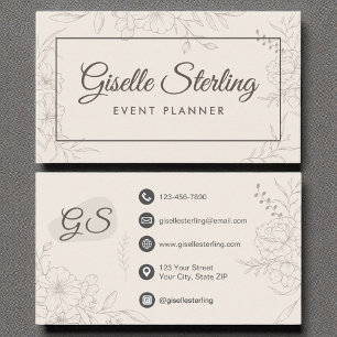 Tarjeta De Visita Planificador de eventos Neutral Marfil Floral Eleg