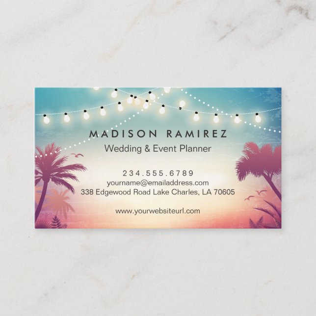 Tarjeta De Visita Planificador de eventos Palm Outdoor String Lights (Anverso)