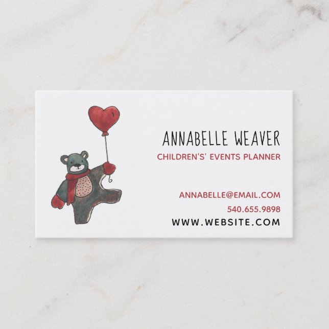 Tarjeta De Visita Planificador de eventos para niños Teddy Bear (Anverso)