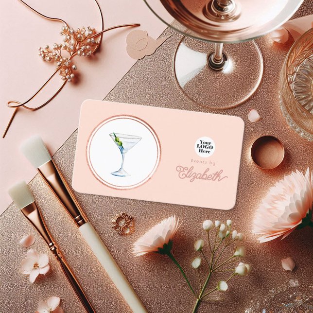 Tarjeta De Visita Planificador de eventos Rosa de moda Gold y Rubor  (Chic Rose Gold and Blush Pink Event Planner Business Card)