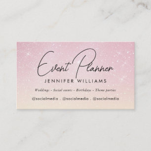 Tarjeta De Visita Planificador de Eventos Rosa Elegante Dorado Brill