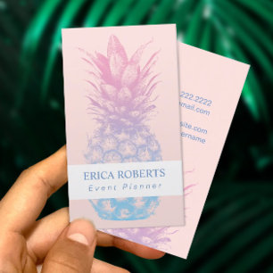 Tarjeta De Visita Planificador de eventos rosado de la piña y azul