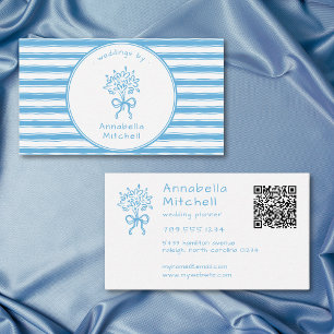 Tarjeta De Visita Planificador de Florista de Raya Azul y Blanco Cap