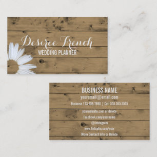 Tarjeta De Visita Planificador de madera rústico social de la boda