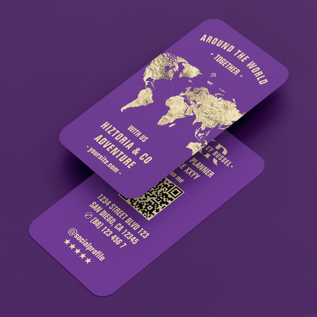 Tarjeta De Visita Planificador de viajes Mapa del mundo moderno Púrp (Travel Planner Modern World Map Royal Purple Business Card
)