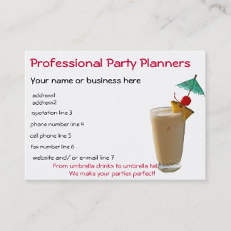 Tarjeta De Visita Planificador profesional del fiesta