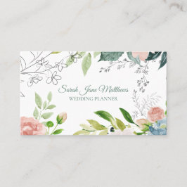 Tarjeta De Visita Planner botánico floral acuático moderno de boda
