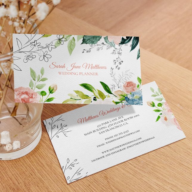 Tarjeta De Visita Planner botánico floral acuático moderno de boda (Subido por el creador)