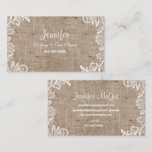 Tarjeta De Visita Planner/Burlap & Lace de bodas y eventos