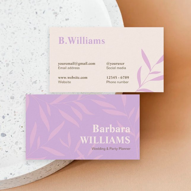 Tarjeta De Visita Planner de boda elegante para hojas moradas (Subido por el creador)