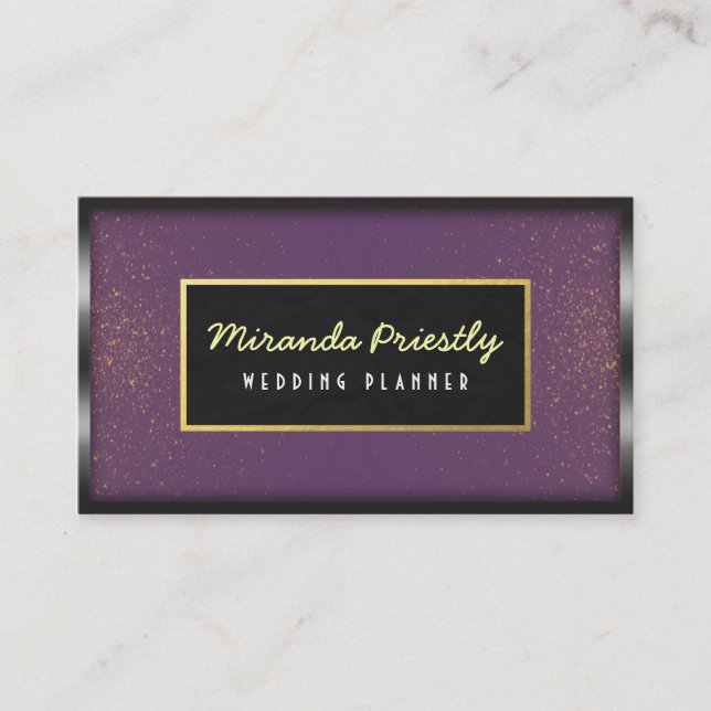 Tarjeta De Visita Planner de casamiento con Purpurina morado y con m (Anverso)