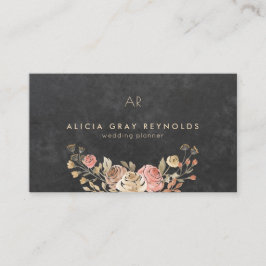 Tarjeta De Visita Planner de casamiento floral de color negro monogr