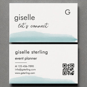 Tarjeta De Visita Planner de eventos acuarela Aqua Blue Brush Código