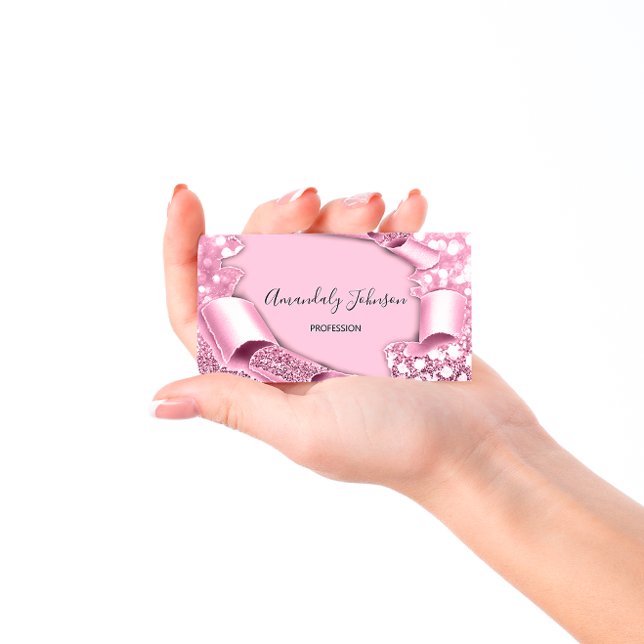 Tarjeta De Visita Planner de eventos de maquillaje de Purpurina de c (3D Frame Glitter Makeup Event Planner Pink Pastel Business Card)