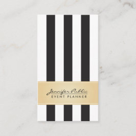 Tarjeta De Visita Planner de eventos Faux Gold Black and White Strip