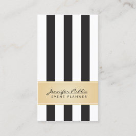 Tarjeta De Visita Planner de eventos Faux Gold Black and White Strip