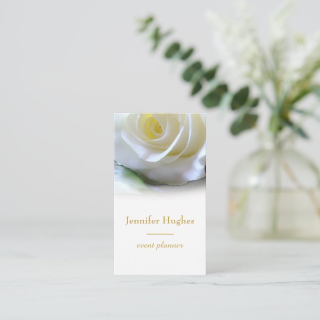 Tarjeta De Visita Planner de eventos florales White Rose (Anverso de pie)