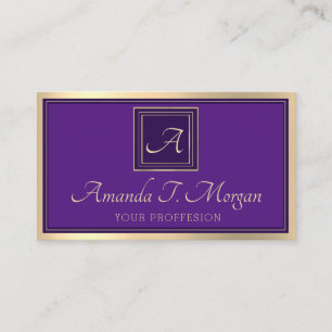 Tarjeta De Visita Plano de eventos monograma marco dorado púrpura re