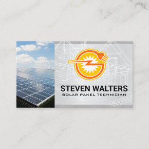 Tarjeta De Visita Planos de Conector de Energía Azul   Panel Solar  