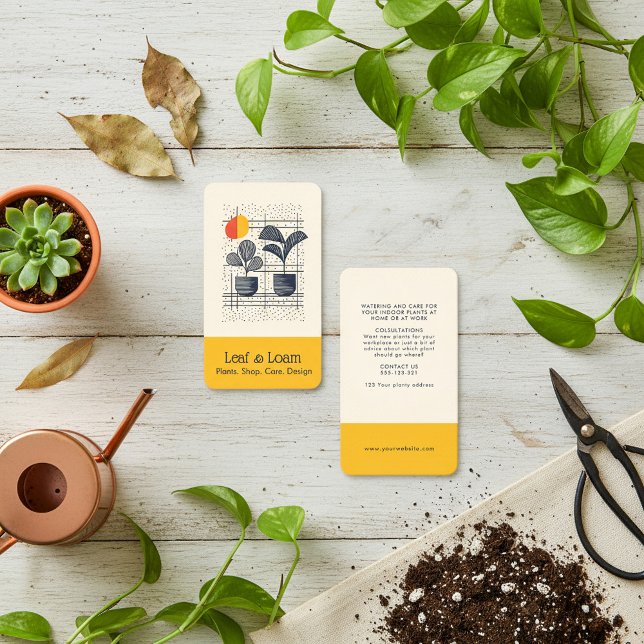 Tarjeta De Visita Planta abstracta moderna amarilla y azul (Yellow and Blue Modern Abstract Plant Business Card.)