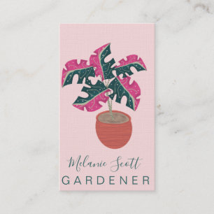 Tarjeta De Visita Planta Monstera Rosa Dibujada a Mano