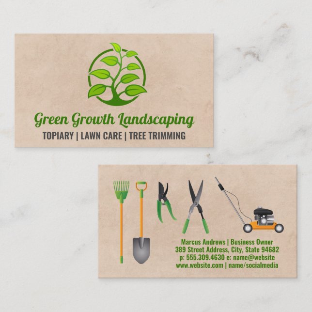 Tarjeta De Visita Planta verde de cultivo | Equipo de herramientas d (Anverso / Reverso)