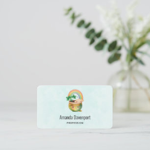 Tarjeta De Visita Plantador caprichoso con arcoiris y trébol