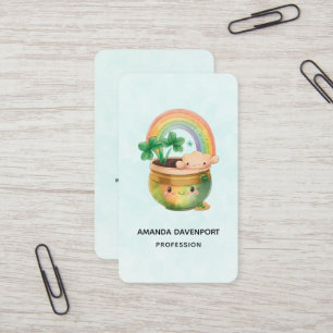 Tarjeta De Visita Plantador caprichoso con arcoiris y trébol